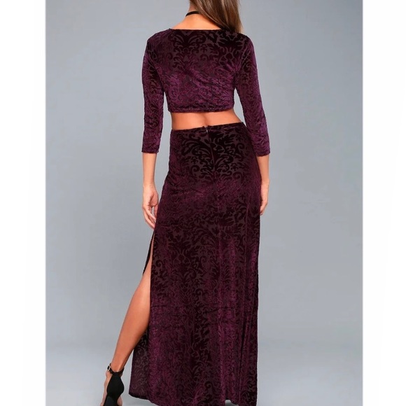 Perfect Night Plum Purple Velvet Print Maxi Dress - Picture 7 of 14